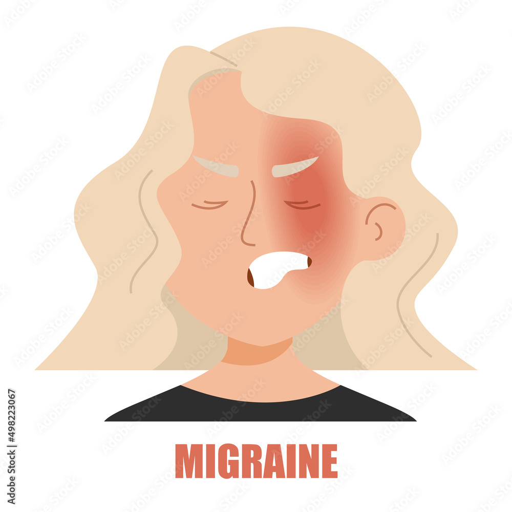 Woman suffering from migraine vector isolated. Headache on the one side of the head. Problems with health. Unhappy girl in despair. Young woman tired of the migraine. Woman suffering from migraine vector isolated. Headache on the one side of the head. Problems with health. Unhappy girl in despair. Young woman tired of the migraine.