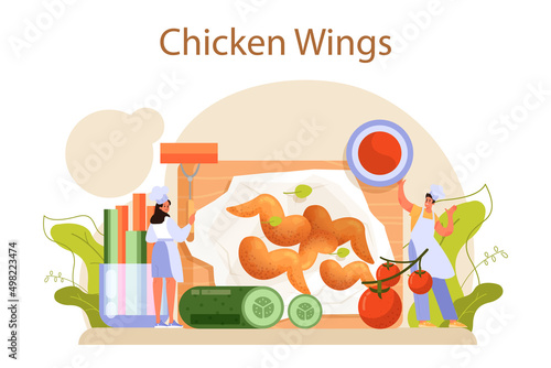 Chicken wings concept. Fried wings cooking at home with butter