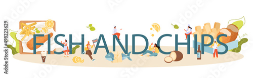 Fish and chips typographic header. British deep-fried fish and chips