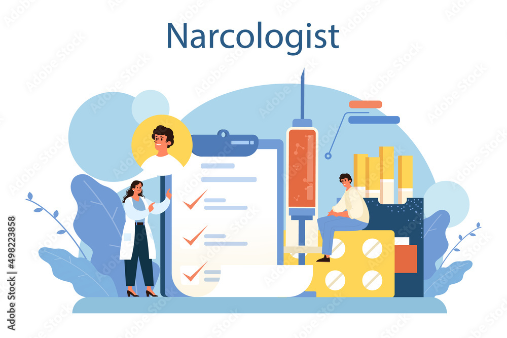 Naklejka premium Narcologist concept. Specialist provide help for people with addiction