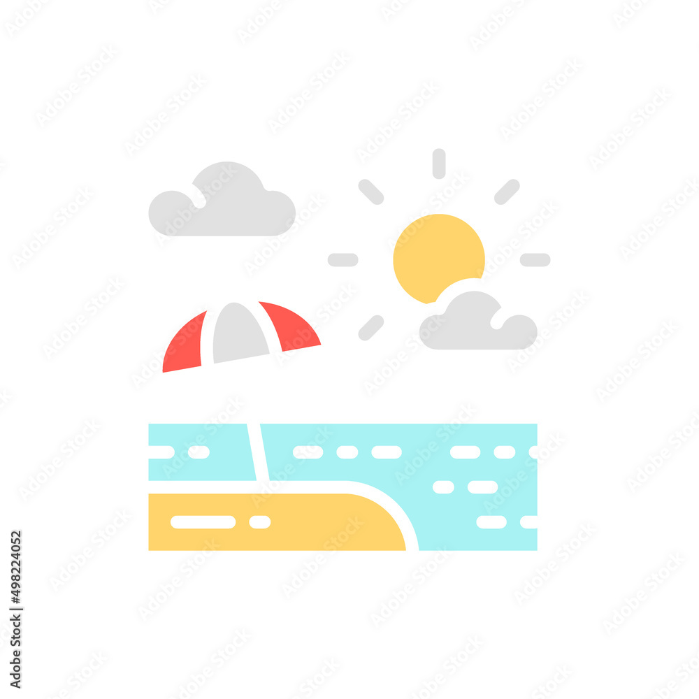 Vector beach umbrella in sand landscape white line icon. Symbol and sign illustration design. Vector beach umbrella in sand landscape white line icon. Symbol and sign illustration design.