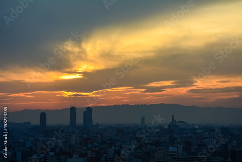 Sunset over Osaka city  Japan