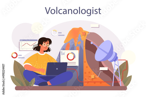 Volcanologist concept. Geologist studying the processes and activity