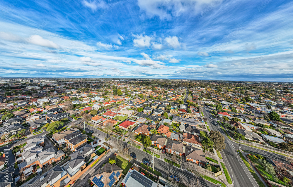Aerial view of Southeast Melbourne, Australia. Melbourne skyline.