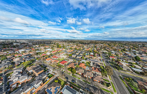 Aerial view of Southeast Melbourne, Australia. Melbourne skyline.