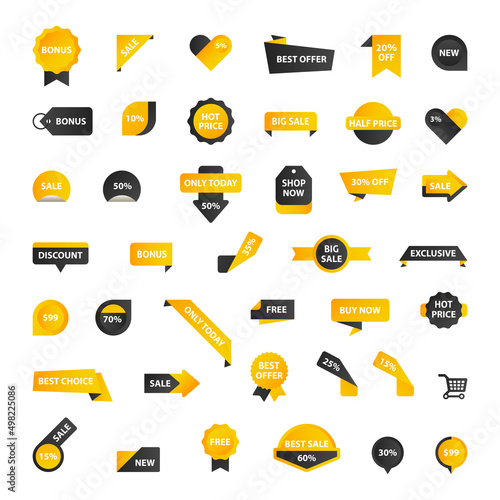 Vector stickers, price tag, banner, label. Coupon sale, offers and promotions vector template. Shop price tag, retail, commerce, business