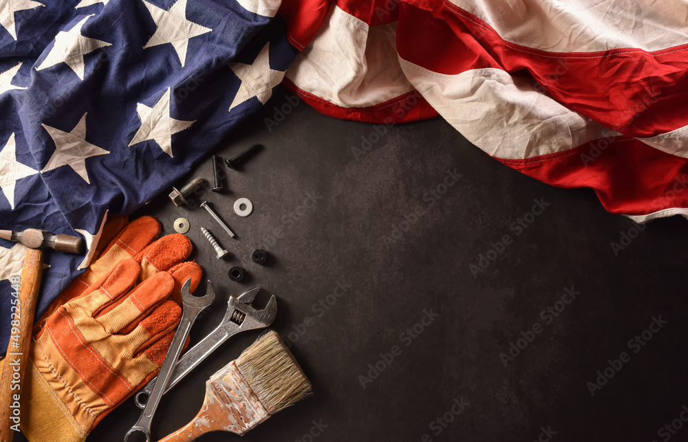 Happy Labor day concept. American flag with different construction