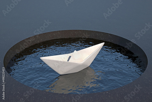 paper boat isolated in black circle