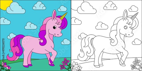 Beautiful unicorn suitable for children's coloring page vector illustration