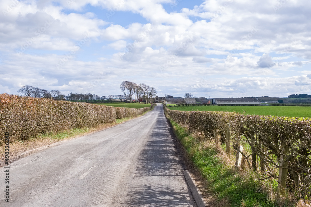 Beautiful Scottish country road in Perceton ancient settlement in North Ayrshire
