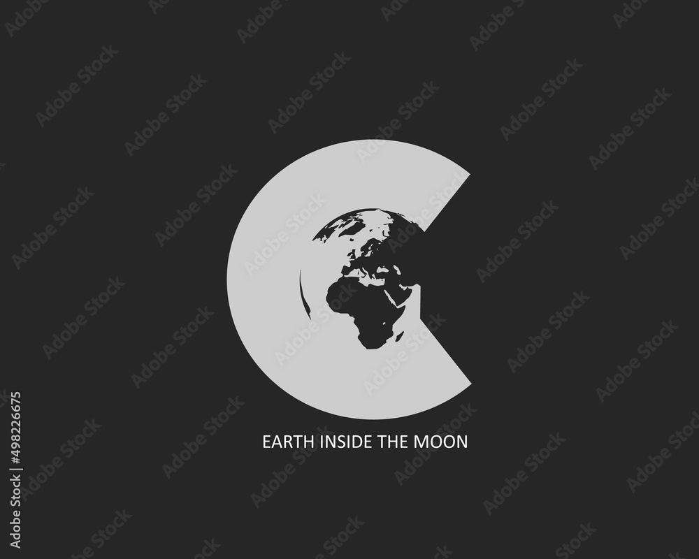 Earth inside the moon logo design 