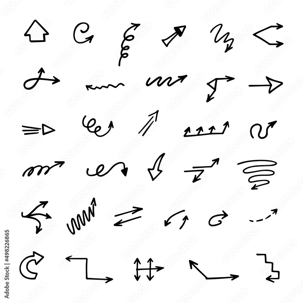 Vector set of hand drawn arrows, elements for presentation
