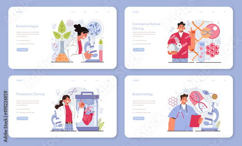 Biotechnology web banner or landing page set. Cellular and biomolecular