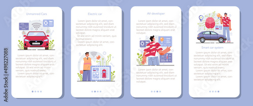 Self driving and electric car development mobile application banner set