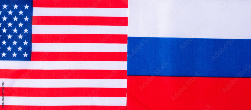 United state of America against Russia flags. Sanctions, war, conflict, Politics and relationship concept United state of America against Russia flags. Sanctions, war, conflict, Politics and relationship concept