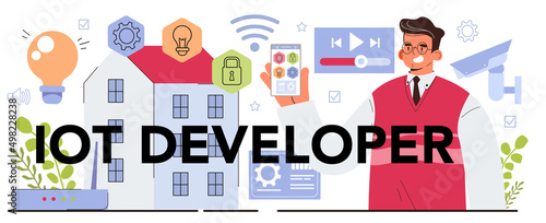 Internet of things development typographic header. Smart wireless