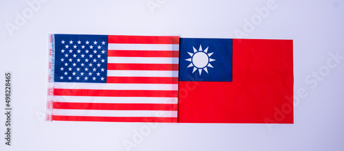 America against Taiwan flags. freindship, war, conflict, Politics and relationship concept