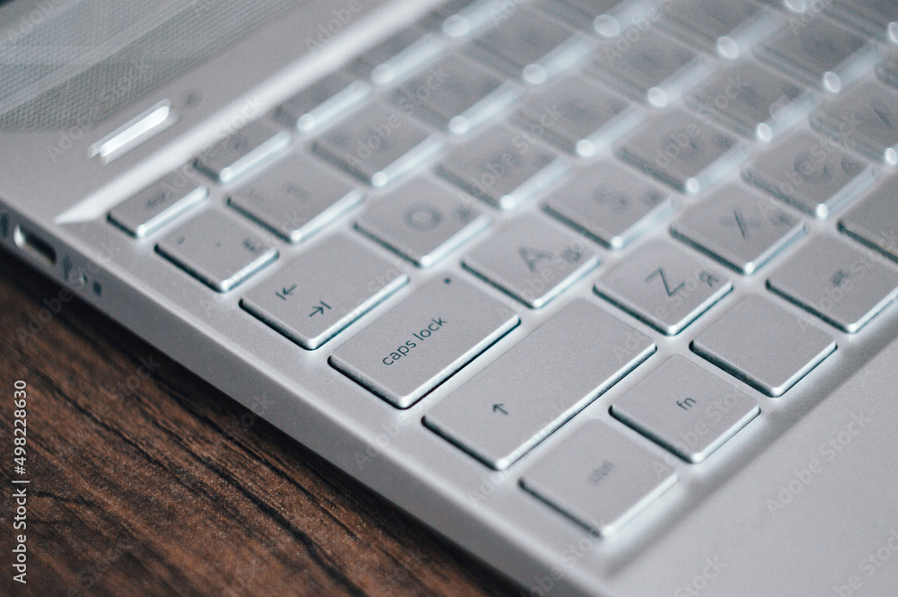 remote work at a computer, laptop close-up, keyboard close-up