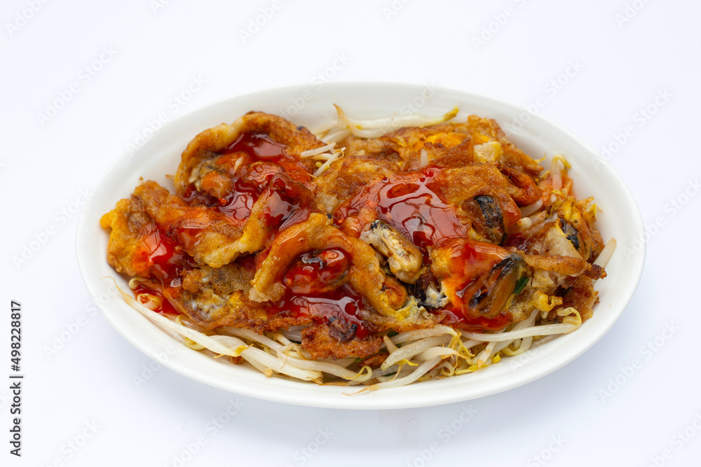 Crispy fried mussel pancake with bean sprout Crispy fried mussel pancake with bean sprout