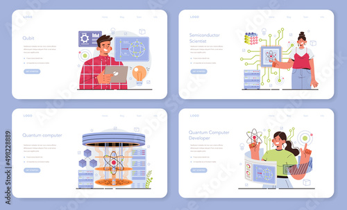 Quantum computer developing web banner or landing page set.