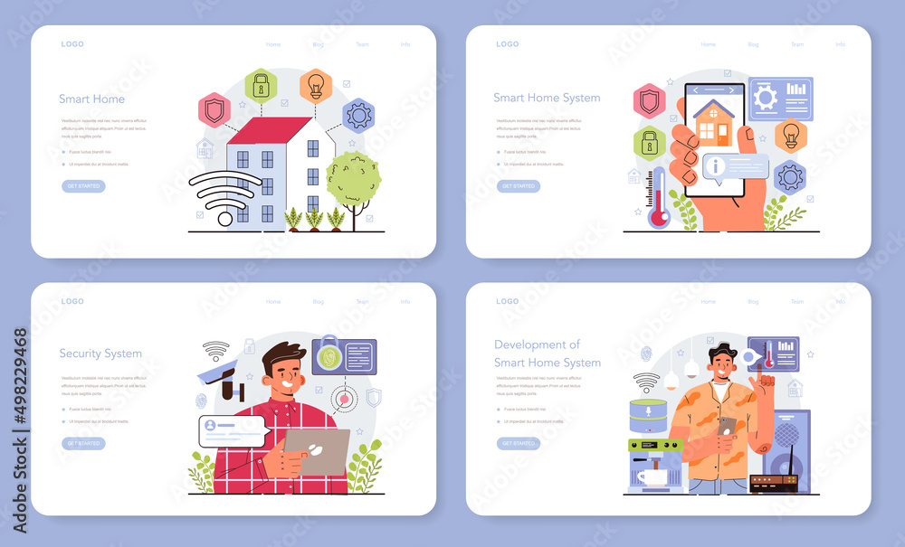 Smart home web banner or landing page set. Idea of wireless technology Smart home web banner or landing page set. Idea of wireless technology