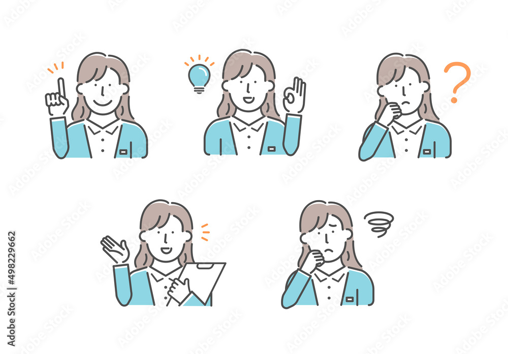 Simple business woman (upper body) gesture pattern illustration set Simple business woman (upper body) gesture pattern illustration set