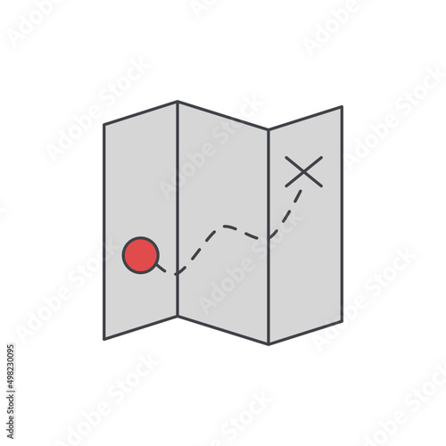 Hiking map, orienteering map icon in color icon, isolated on white background 