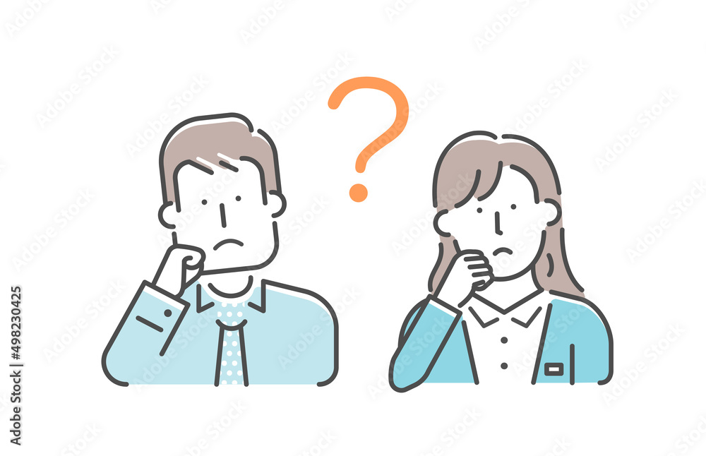 Simple business person (upper body) gesture illustration | question, think, problem Simple business person (upper body) gesture illustration | question, think, problem