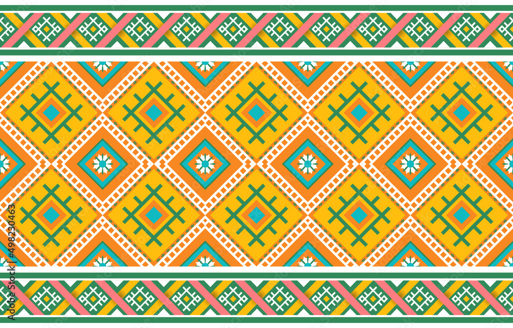 Gemothic ethnic seamless pattern traditional original ikat degisn for background carpet wallpaper clothing wrapping batik fabric vector illustration emproidery style and full colour green yellow