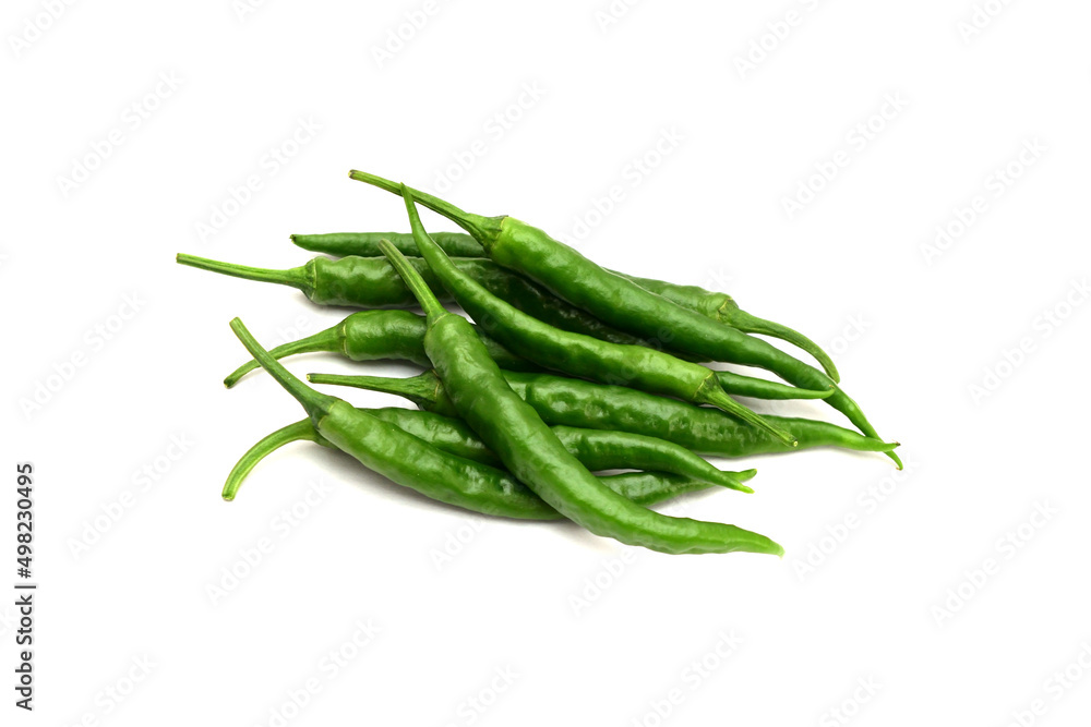 白背景の青唐辛子 コピースペースあり Green chili peppers (chile verde) on white background with copy space 白背景の青唐辛子 コピースペースあり Green chili peppers (chile verde) on white background with copy space