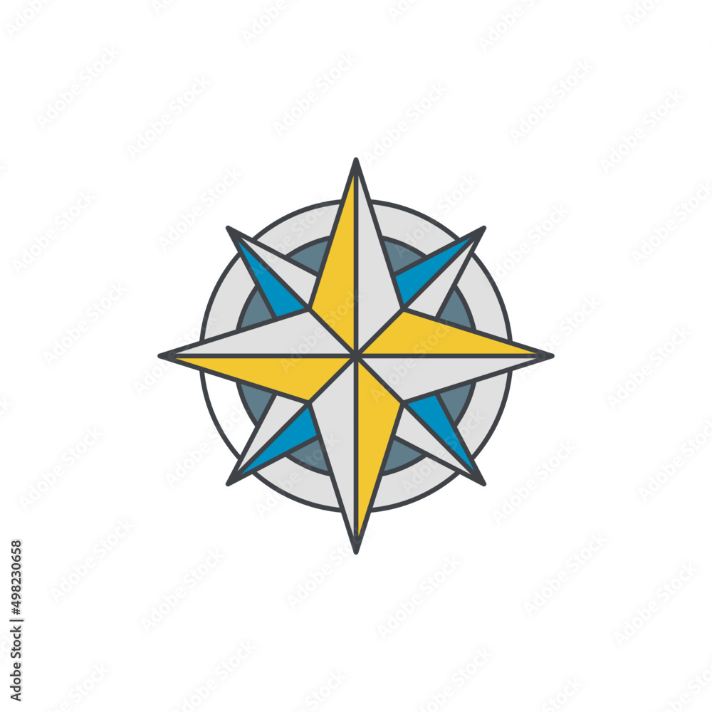 Fototapeta premium Compass direction, windrose icon in color icon, isolated on white background 