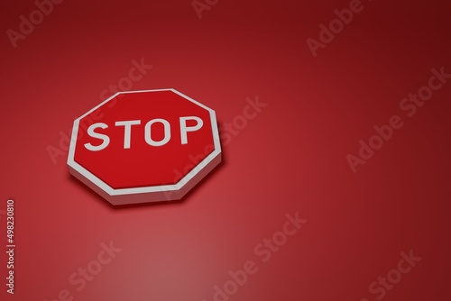 Stop sign 3d Render, Red Background