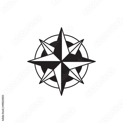 Compass direction, windrose icon in black flat glyph, filled style isolated on white background