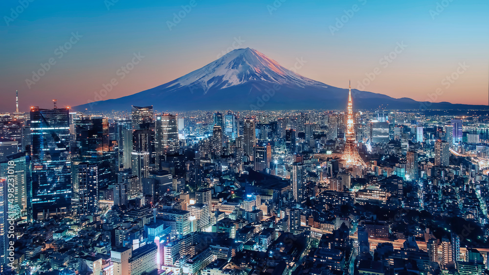 Tokyo city at sunset - obrazy, fototapety, plakaty 