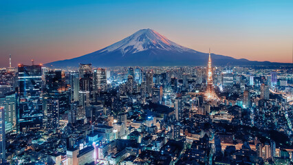 Wandcirkels Tokio Skyline van Tokio bij zonsondergang  © Stockbym