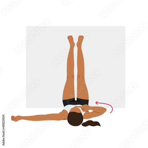 Woman doing Legs up the Wall stretch exercise. Flat vector illustration isolated on white background