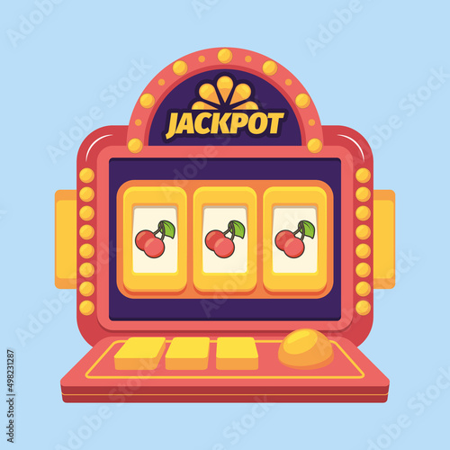 Slot machine. Casino gambling games coins fruits gold money jackpot lucky winners 777 garish vector casino concept picture
