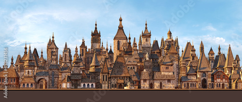 Tableau sur toile European medieval fantasy town panorama