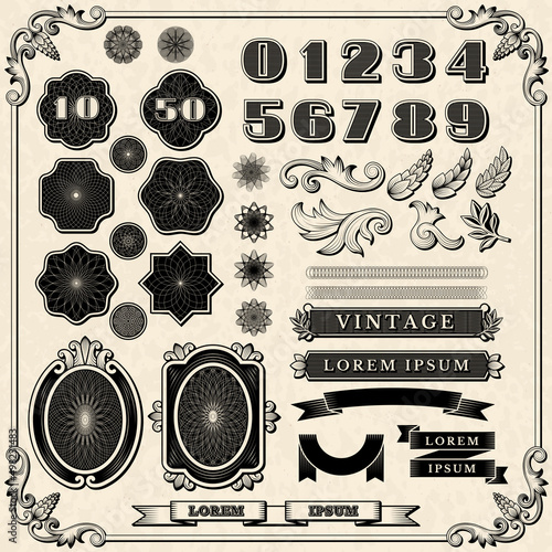 Financial ornaments. Vintage fonts frames numbers for print money design recent vector templates collection