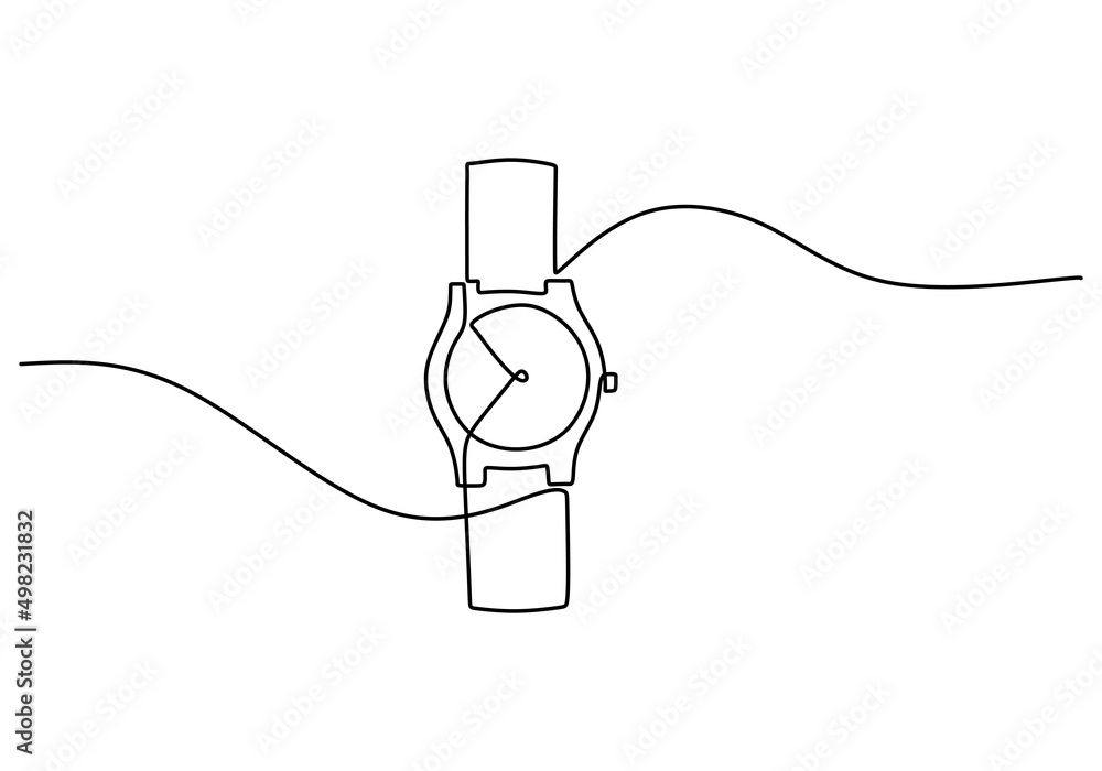 Obraz premium One continuous single line of vintage watch isolated on white background.
