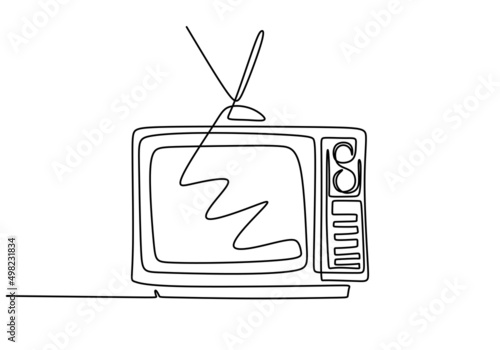 One continuous single line of vintage television isolated on white background.