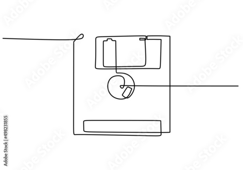 One continuous single line of diskette isolated on white background.