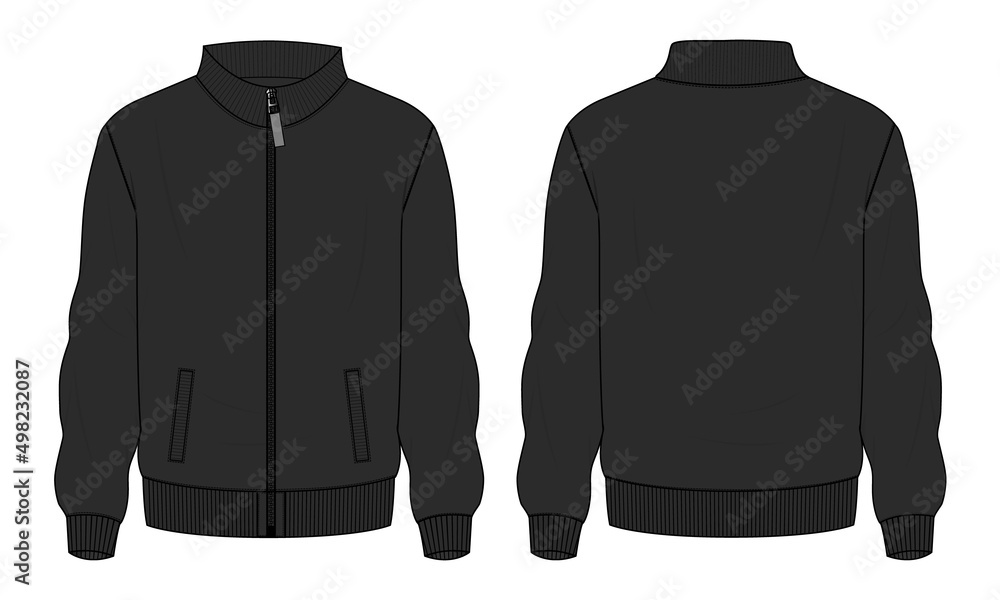 Long sleeve jacket with pocket and zipper technical fashion flat sketch