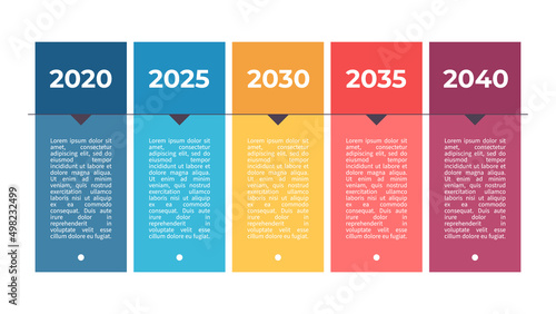 Business process. Chart with 5 steps, options, sections. Vector template.