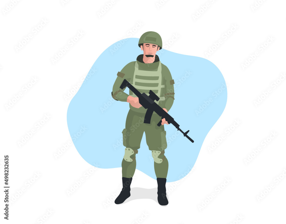 Fototapeta premium A soldier with an automatic rifle