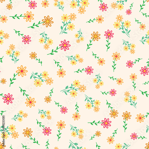 Ditsy spring flowers repeat pattern vector design background