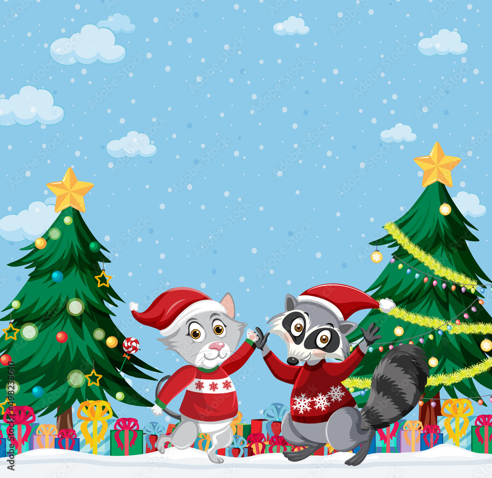Christmas holidays with cat and raccoon Christmas holidays with cat and raccoon
