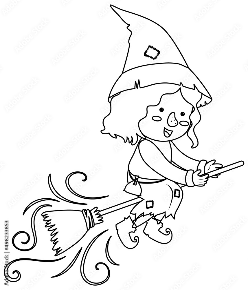 Obraz premium Witch black and white doodle character