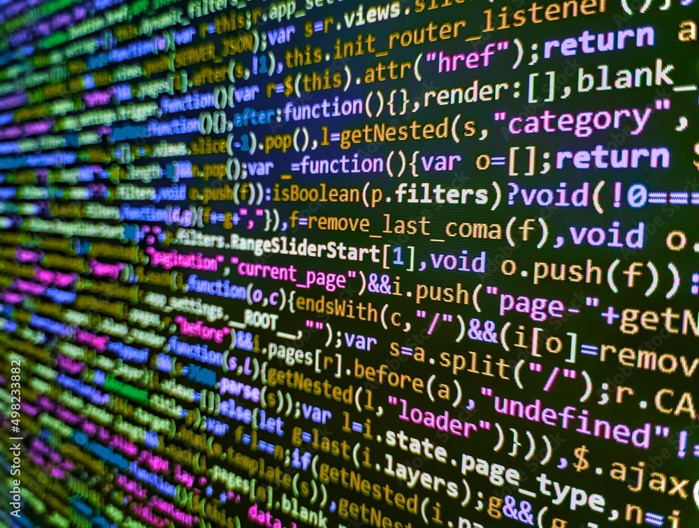 Simple website HTML code with colorful tags in browser view on dark ...