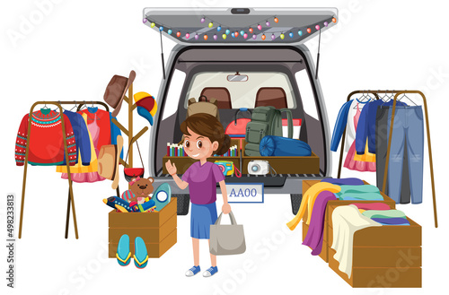 People buying clothes at yard sale